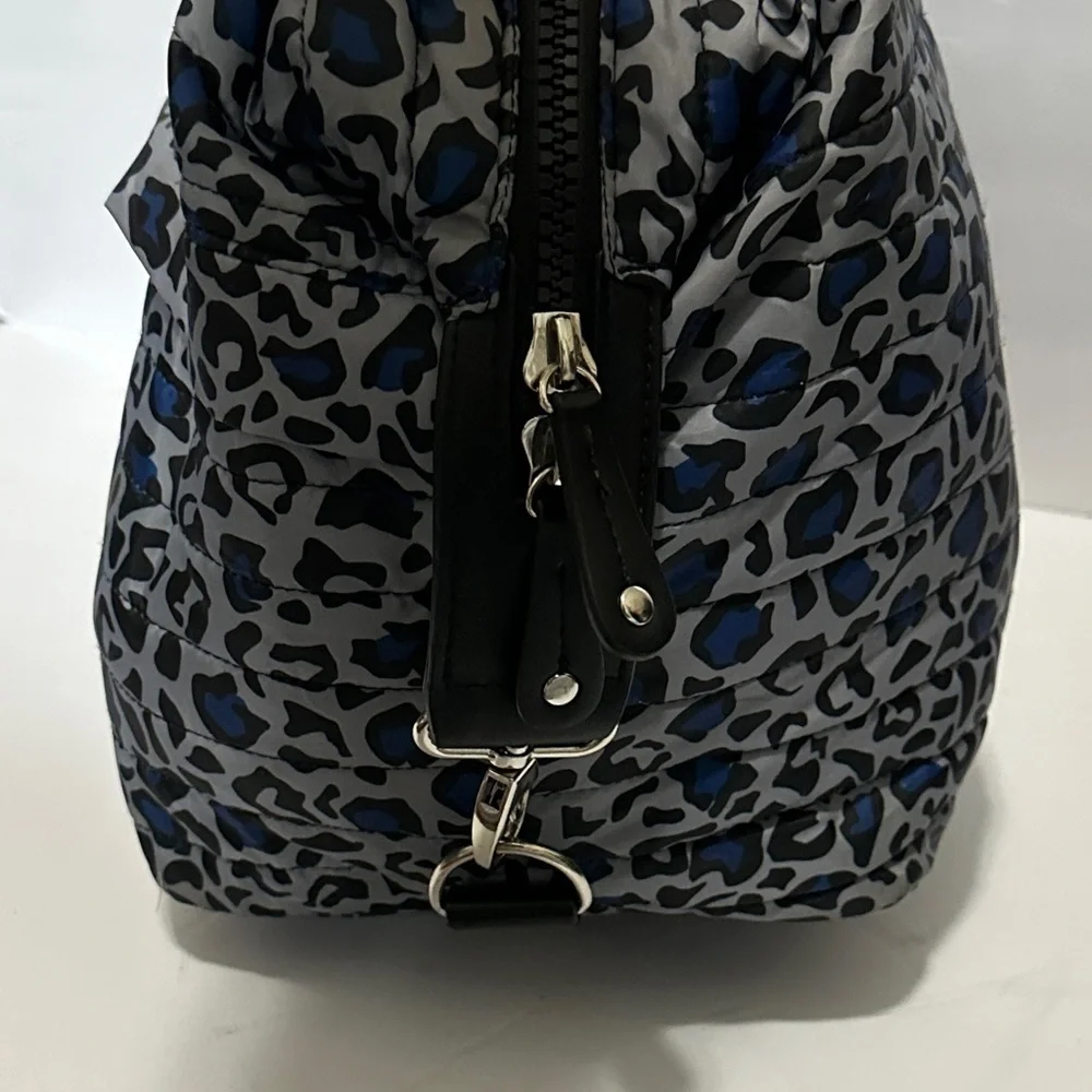 SONDRA ROBERTS Stylish Squared Leopard Print Tote Bag - Gray and Blue EUC